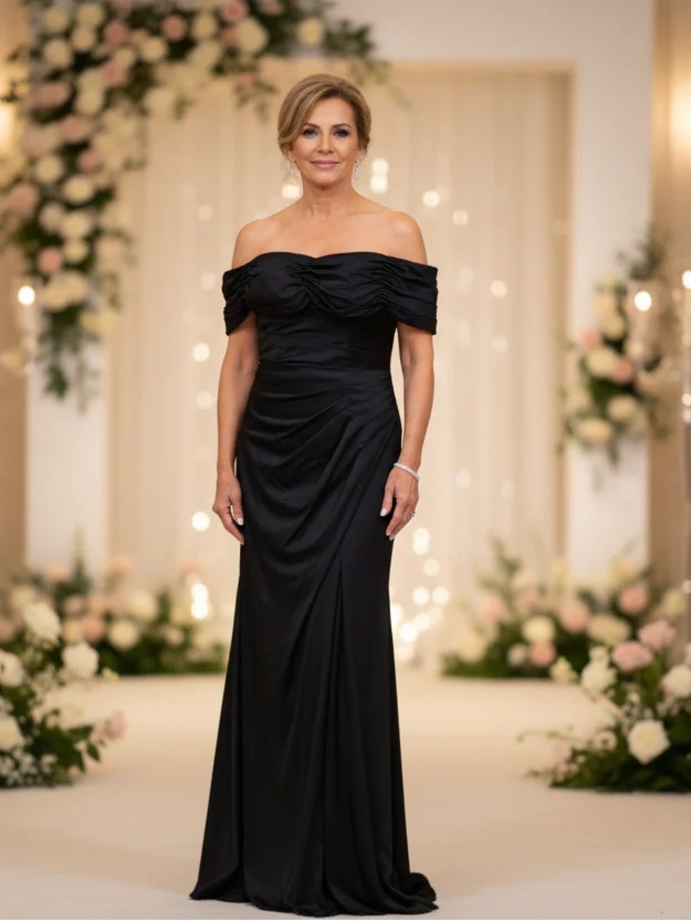 Ava Presley Off-Shoulder Black Evening Gown for Women